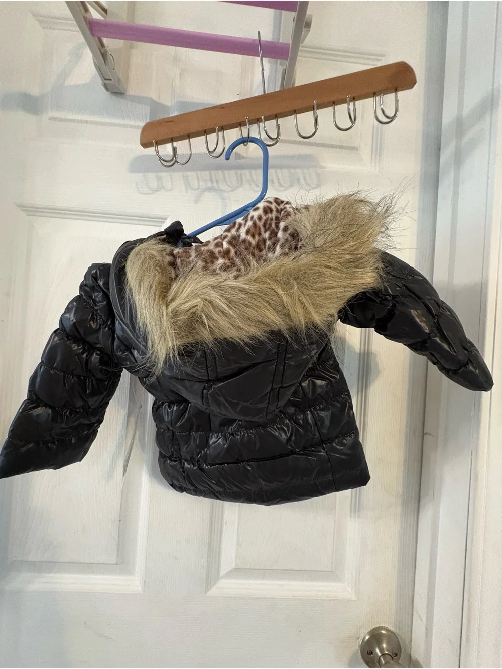 lilt Shiny Black Hooded Puffer Coat for Kids